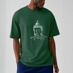 Buddha Head Cotton T-Shirt – Male model wearing relaxed fit, casual street style, mindfulness fashion