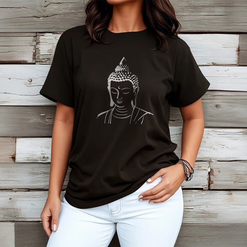 Buddha Head Cotton T-Shirt – Package in eco friendly mailer, sustainable shipping, unboxing moment