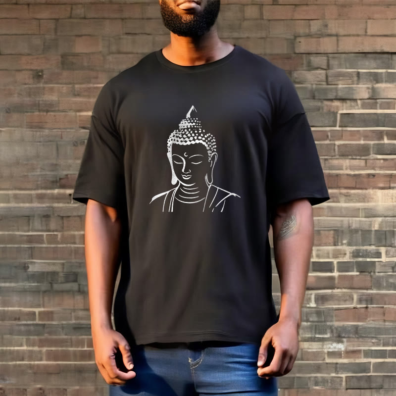 Buddha Head Cotton T-Shirt – Black color variant, same Buddha print on dark fabric, alternative option
