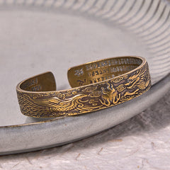 Dragon Phoenix Heart Sutra Copper Bracelet – On gray ceramic plate, exterior relief and interior Heart Sutra, Zen