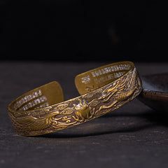 Dragon Phoenix Heart Sutra Copper Bracelet – Three-quarter view, dragon-phoenix exterior with inner sutra text, Harmonious