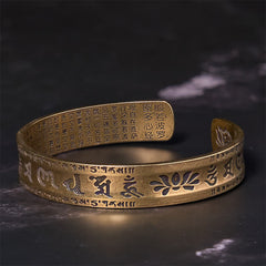 Heart Sutra Lotus Cuff Bracelet - exterior mantra with inner Chinese sutra text, meditative