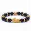 Black Obsidian PiXiu Om Mani Padme Hum Bracelet – plain black onyx beads with gold PiXiu white background, alternative style