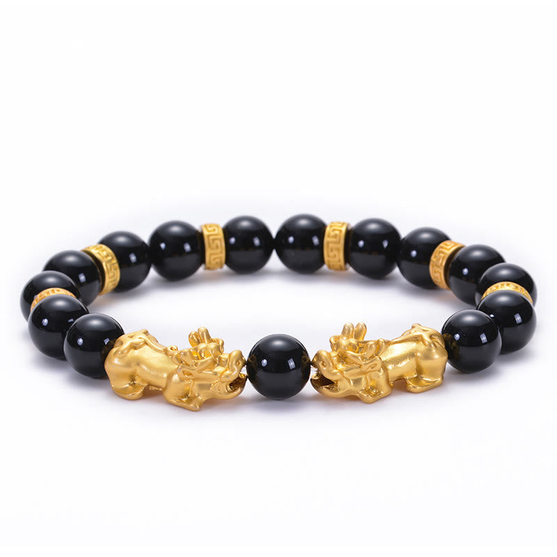 Black Obsidian Onyx Two PiXiu Om Mani Padme Hum Bracelet, image 11, healing bracelet