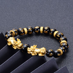 Black Obsidian Onyx Two PiXiu Om Mani Padme Hum Bracelet, image 3, healing bracelet