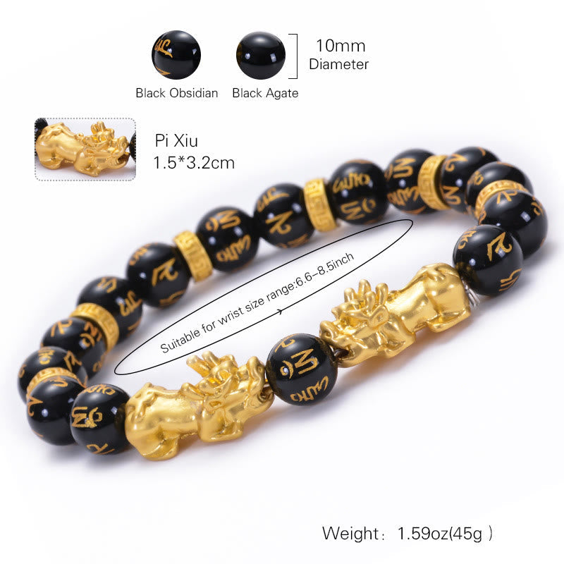 Black Obsidian Onyx Two PiXiu Om Mani Padme Hum Bracelet, image 5, healing bracelet