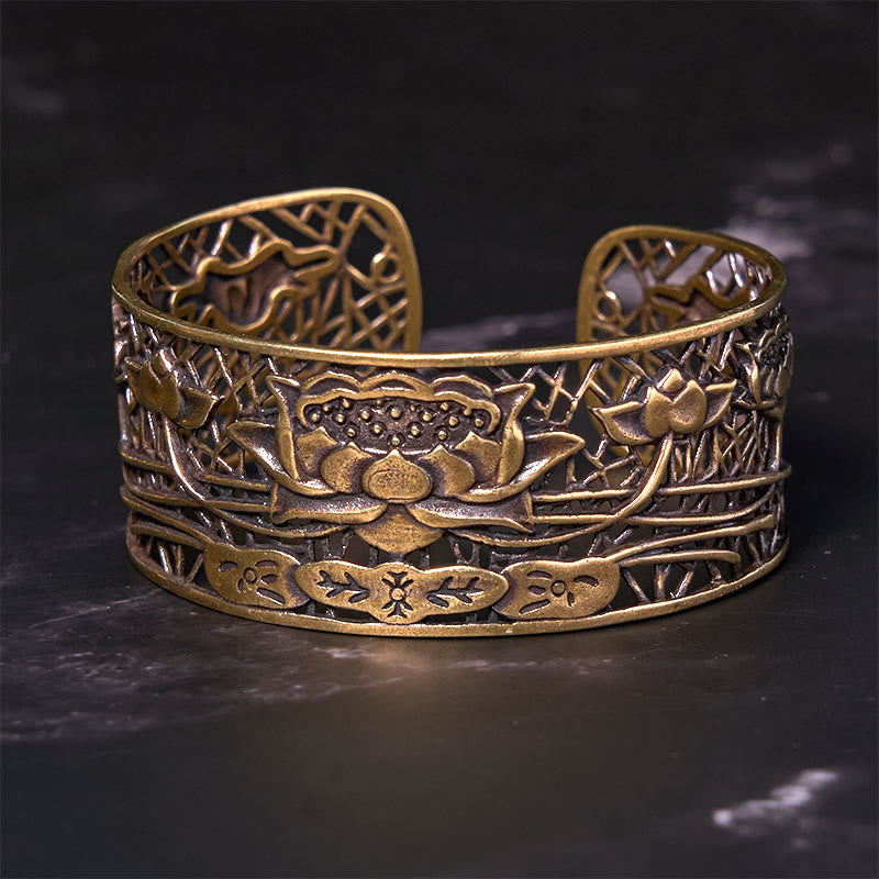 Hollow Lotus Silver Plated Copper Bracelet Bangle | Healing & Balance