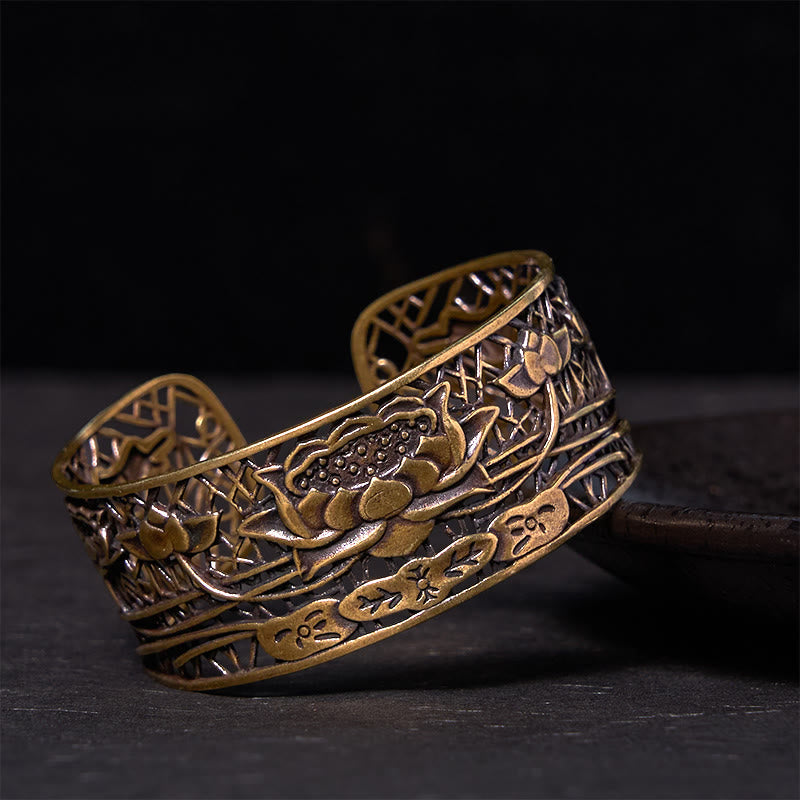 Hollow Lotus Silver Plated Copper Bracelet Bangle | Healing & Balance