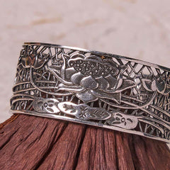 Hollow Lotus Silver Plated Copper Bracelet Bangle | Healing & Balance