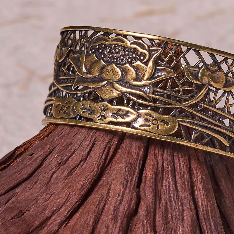 Hollow Lotus Silver Plated Copper Bracelet Bangle | Healing & Balance
