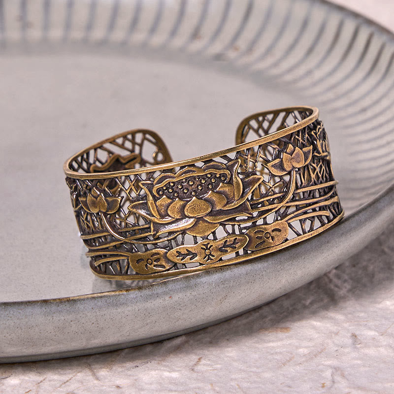 Hollow Lotus Silver Plated Copper Bracelet Bangle | Healing & Balance