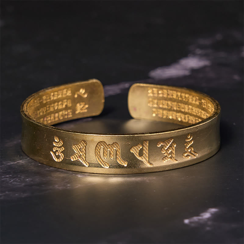 Om Mani Padme Hum Copper Cuff Bangle – Interior sutra engraving visible through open cuff design