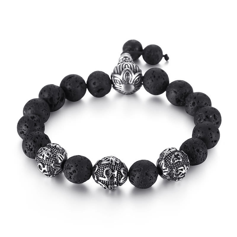 Tiger Eye Lava Rock Obsidian Om Mani Padme Hum Bracelet – lava rock clean white background, calm strength