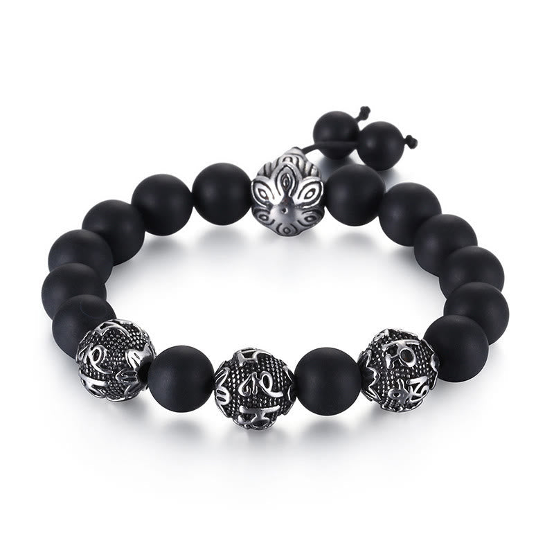 Tiger Eye Lava Rock Obsidian Om Mani Padme Hum Bracelet – obsidian clean white background, pure strength
