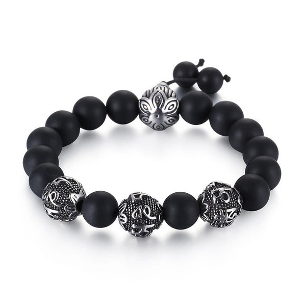 Tiger Eye Lava Rock Obsidian Om Mani Padme Hum Bracelet – obsidian clean white background, pure strength