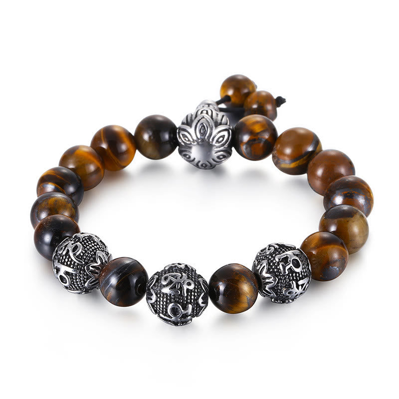 Tiger Eye Lava Rock Obsidian Om Mani Padme Hum Bracelet – clean white background tiger eye, power accessory