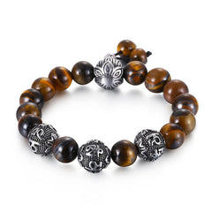 Tiger Eye Lava Rock Obsidian Om Mani Padme Hum Bracelet – clean white background tiger eye, power accessory