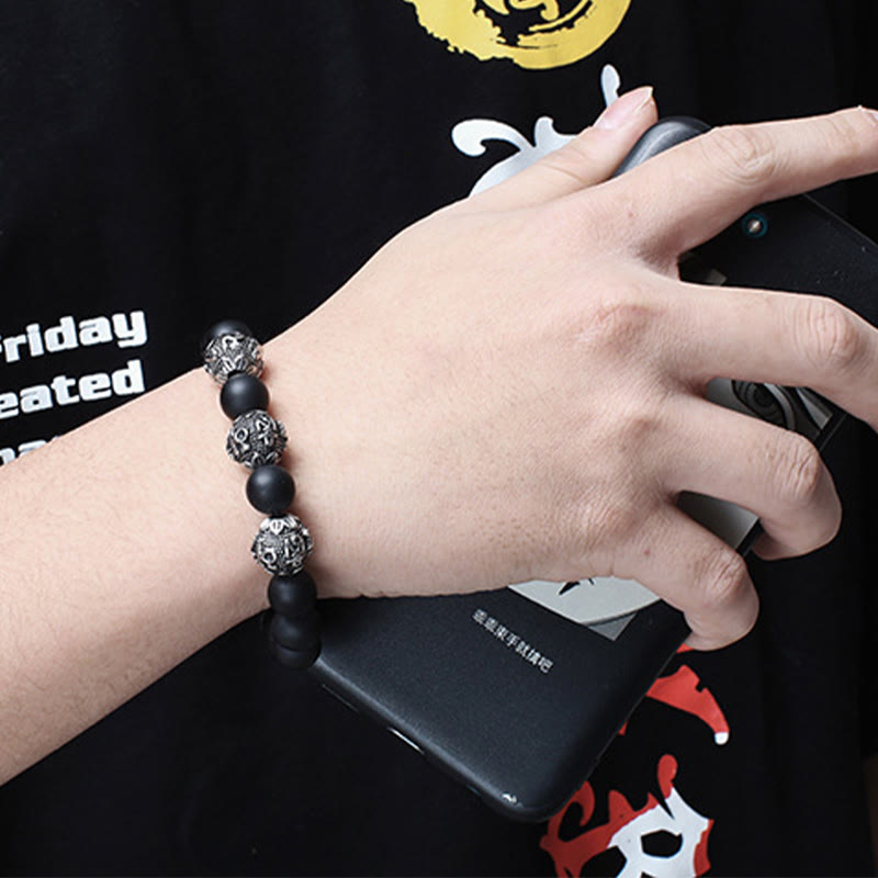 Tiger Eye Lava Rock Obsidian Om Mani Padme Hum Bracelet – obsidian wrist with phone, urban protection