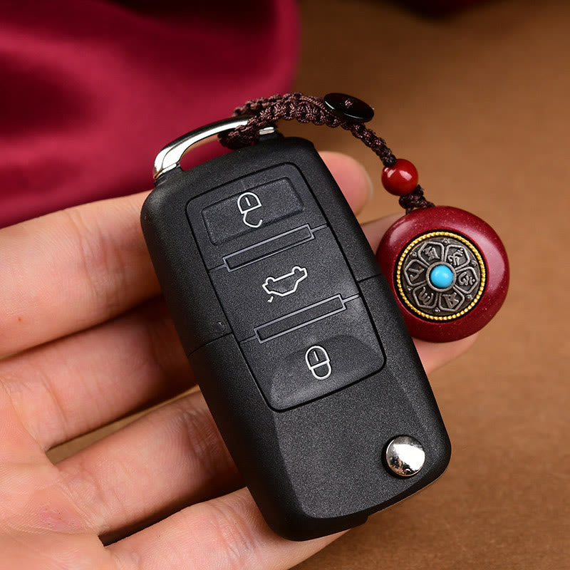 Natural Cinnabar Om Mani Padme Hum Pendant – Attached to car key fob as charm, portable blessing accessory Image principale du produit