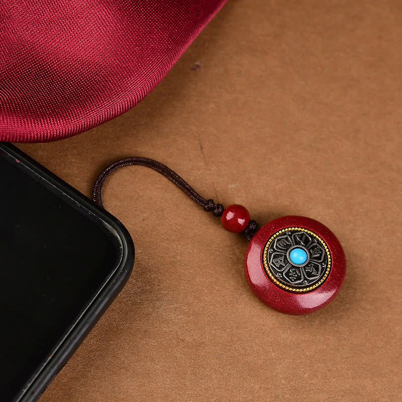 Natural Cinnabar Om Mani Padme Hum Pendant – Phone charm accessory on case, cinnabar protection amulet