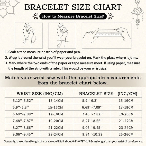 Black Onyx Om Mani Padme Hum Dragon Bracelet – wrist size measurement guide with lotus decorations, Protection