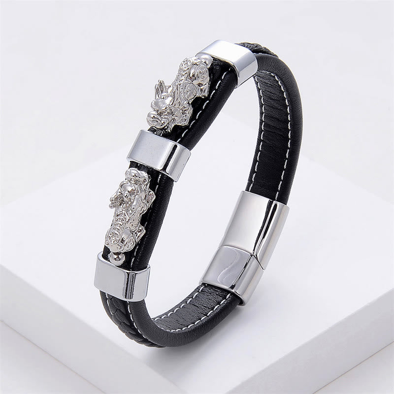 Double PiXiu Wealth Luck Leather Magnetic Bracelet – Green PiXiu / 18-22cm, image 9, healing bracelet
