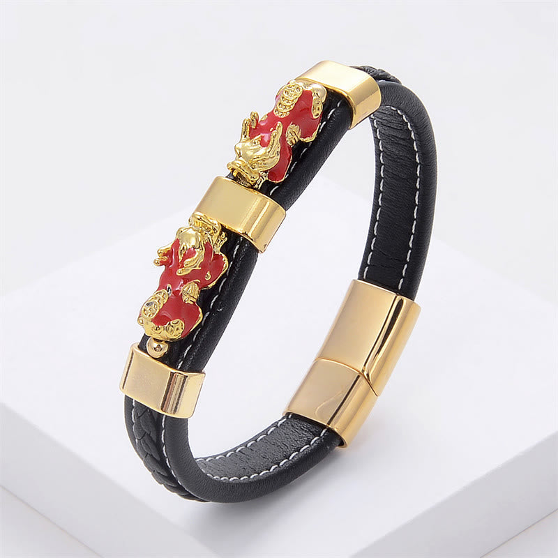 Double PiXiu Wealth Luck Leather Magnetic Bracelet – Green PiXiu / 18-20cm, image 8, healing bracelet