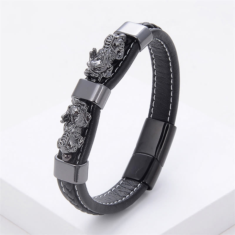 Double PiXiu Wealth Luck Leather Magnetic Bracelet – Red Black PiXiu / 16-18cm, image 10, healing bracelet