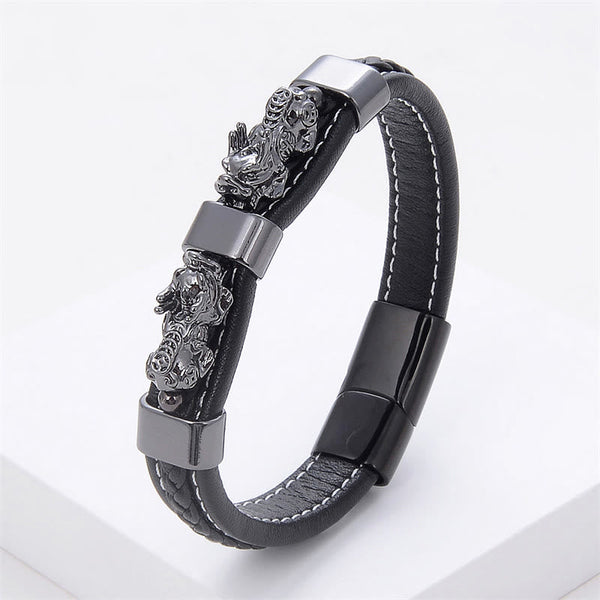 Double PiXiu Wealth Luck Leather Magnetic Bracelet – Red Black PiXiu / 16-18cm, image 10, healing bracelet