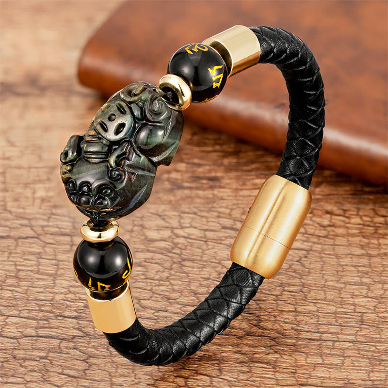 Tiger Eye Onyx Agate PiXiu Copper Coin Leather Bracelet – Agate / 18-22cm, image 9, healing bracelet
