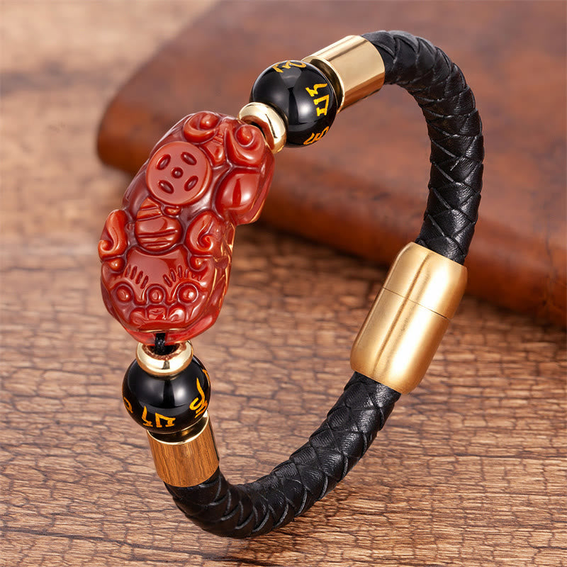 Tiger Eye Onyx Agate PiXiu Copper Coin Leather Bracelet – Red Agate / 16-18cm, image 10, healing bracelet