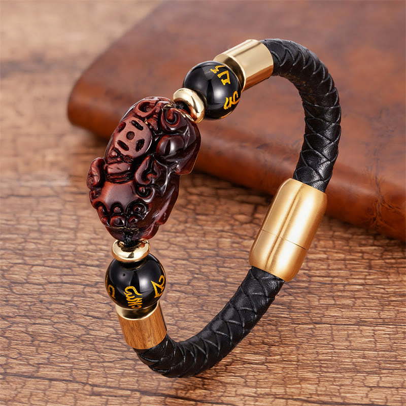 Tiger Eye Onyx Agate PiXiu Copper Coin Leather Bracelet, image 12, healing bracelet