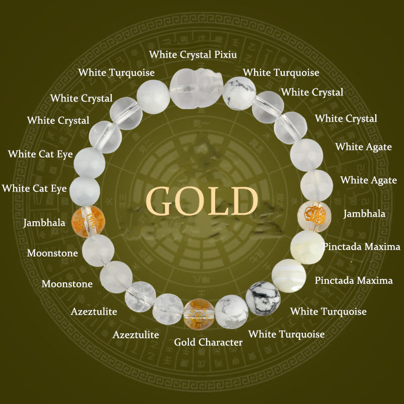 Five Elements Crystal Agate PiXiu Wealth Bracelet – Gold(Wrist Circumference: 14-16cm) / 8mm, image 1, healing bracelet