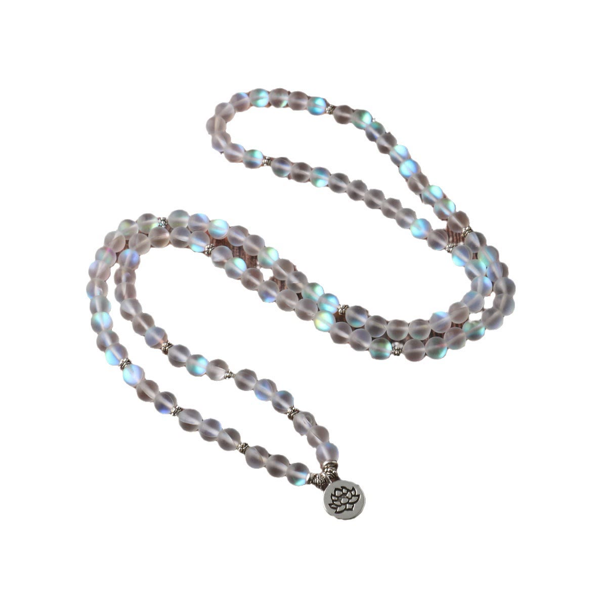 108 Mala Glitter Stone Lotus Bracelet – S-curve display of frosted beads & silver charm, pure