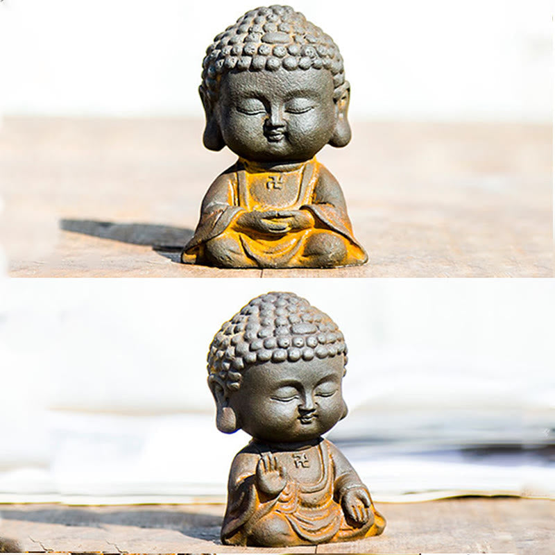 Meditating Buddha Statue – Three-piece set arranged together, harmonious spiritual display, Buddhist decor