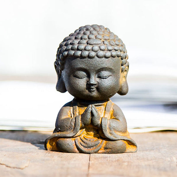 Meditating Buddha Statue – Group display with incense holder, cohesive altar arrangement, spiritual practice
