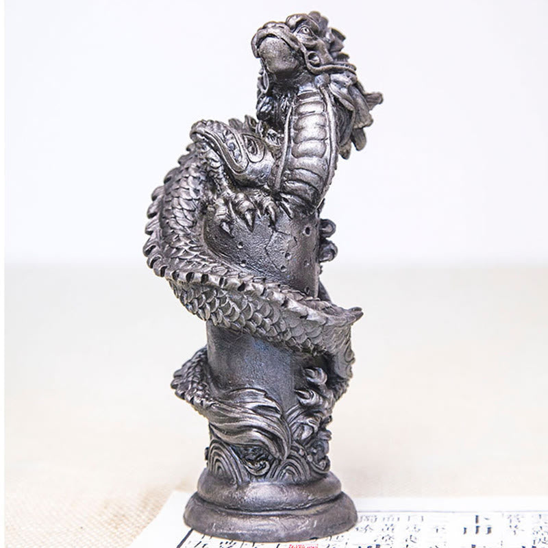 Flying Dragon Pillar Resin Statue – product shot on neutral background with printed surface, dragon coiled, strength