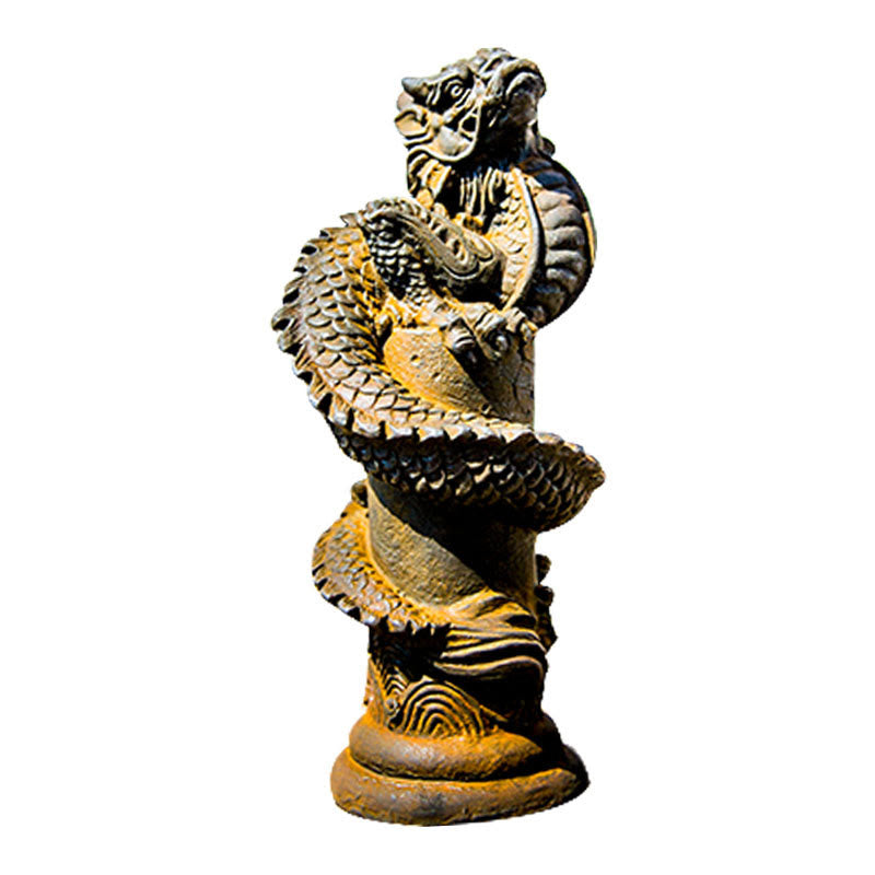 Flying Dragon Pillar Resin Statue – three-quarter frontal on pure white background, spiral dragon strength decor