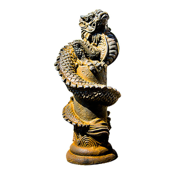 Flying Dragon Pillar Resin Statue – three-quarter frontal on pure white background, spiral dragon strength decor