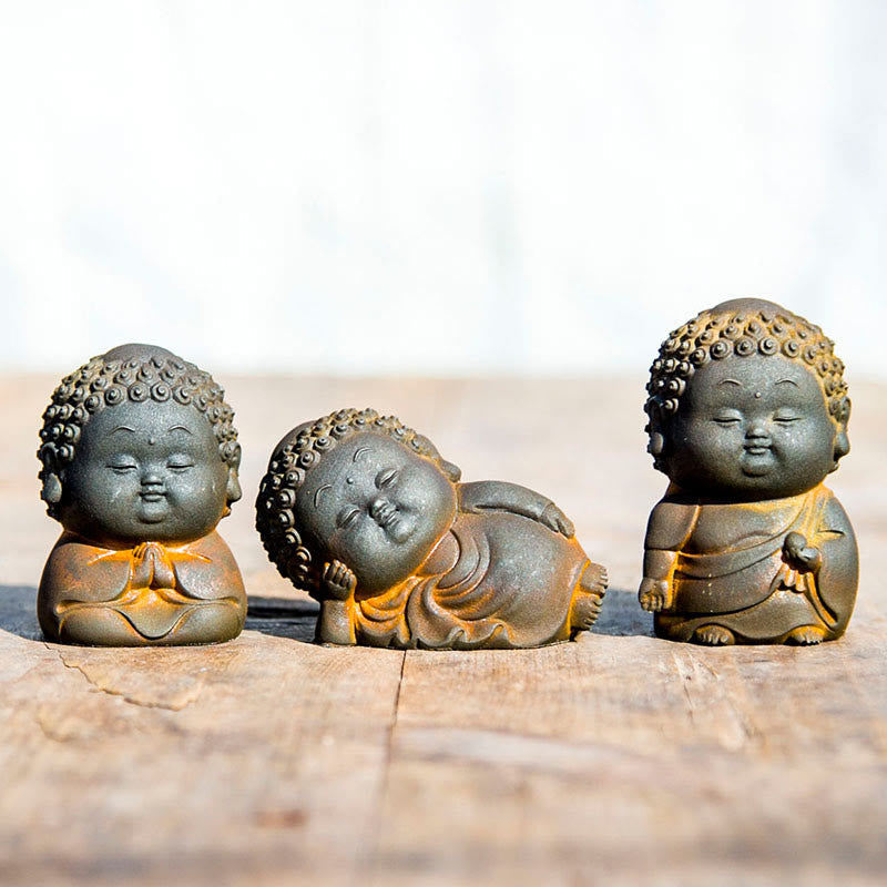 Cute Buddha Statue Set – lying reclining Buddha pose, restful sleep and relaxation sculpture