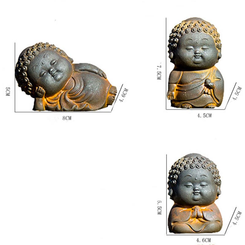 Cute Buddha Statue Set – arranged on windowsill with plants, cheerful home corner decoration