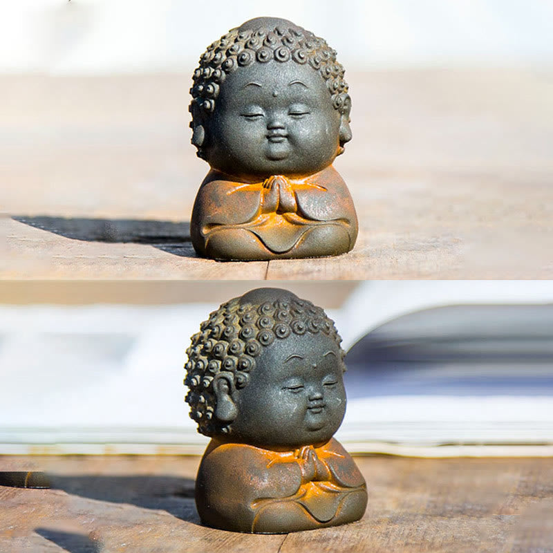 Cute Buddha Statue Set – iron powder coating durability, scratch resistant handmade finish
