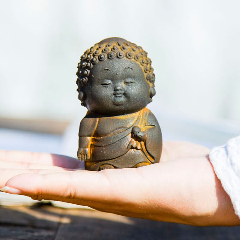 Cute Buddha Statue Set – lying Buddha head resting on hand, contemplative relaxed posture