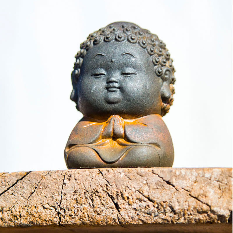 Cute Buddha Statue Set – in terrarium glass container, miniature garden Buddha scene setup