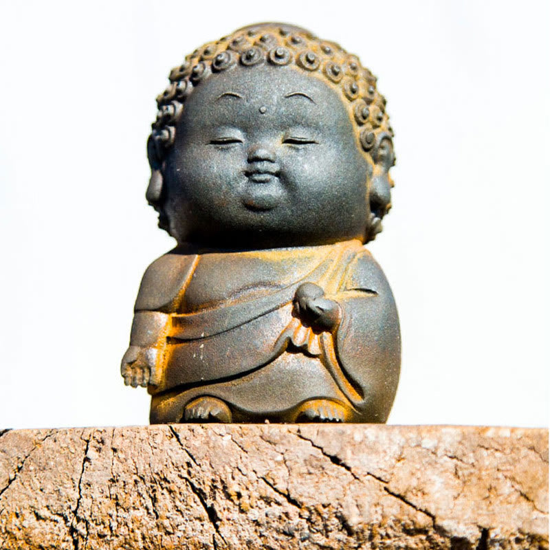 Cute Buddha Statue Set – standing Buddha belly rub detail, prosperity and good luck symbol