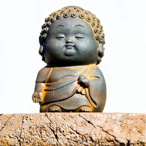 Cute Buddha Statue Set – standing Buddha belly rub detail, prosperity and good luck symbol