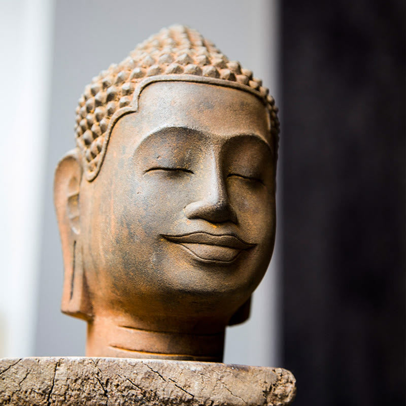 Meditating Buddha Head Resin Statue – size measurement 18cm height, statement shelf piece scale