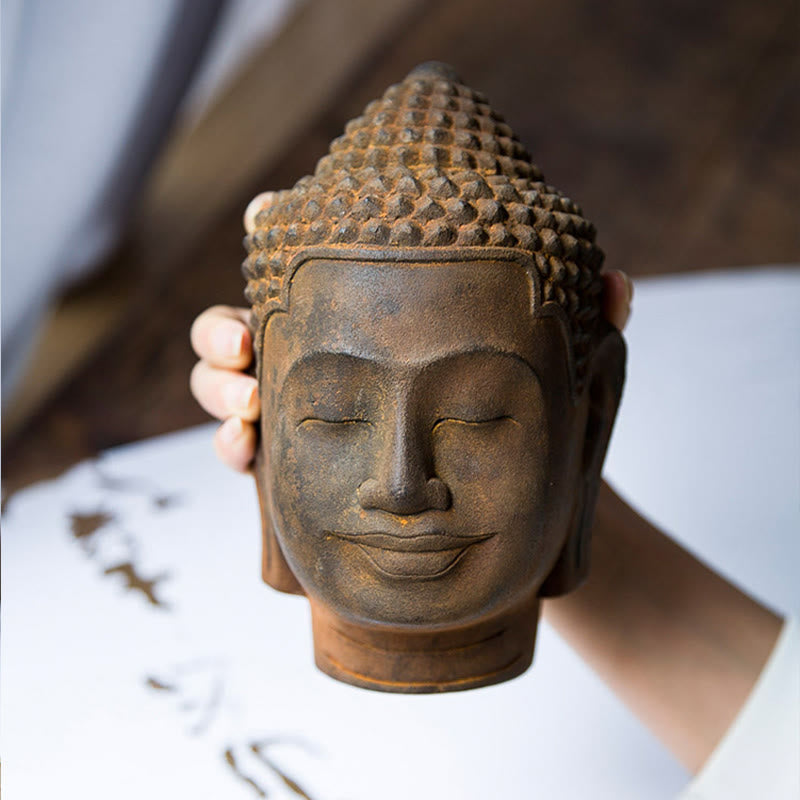 Meditating Buddha Head Resin Statue – side profile showing aquiline nose and full lips, classic art