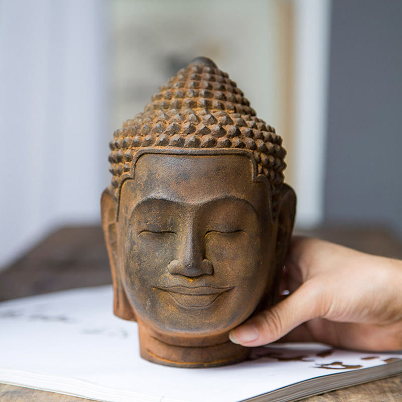Meditating Buddha Head Resin Statue – packaged in styrofoam head mold, snug shipping protection
