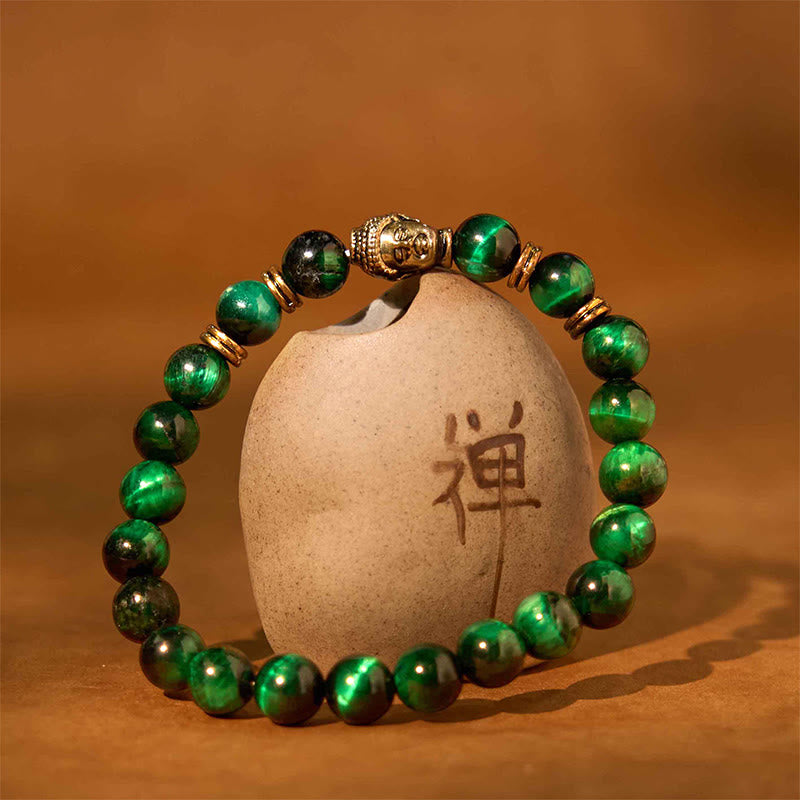 Blue Green Red Tiger Eye Buddha Bracelet – Man and woman both wearing, universal unisex appeal